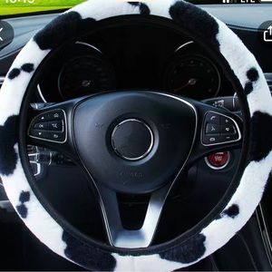 Brand New Plush Cow Print Car Steering Wheel Cover